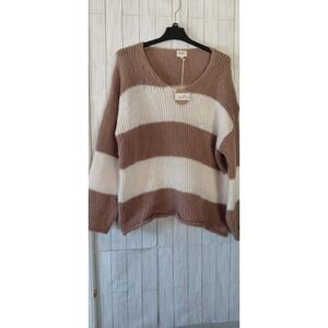 BIBI Boutique oversized knit sweater  "earthbound" striped knit Fuzzy Boho-Chic